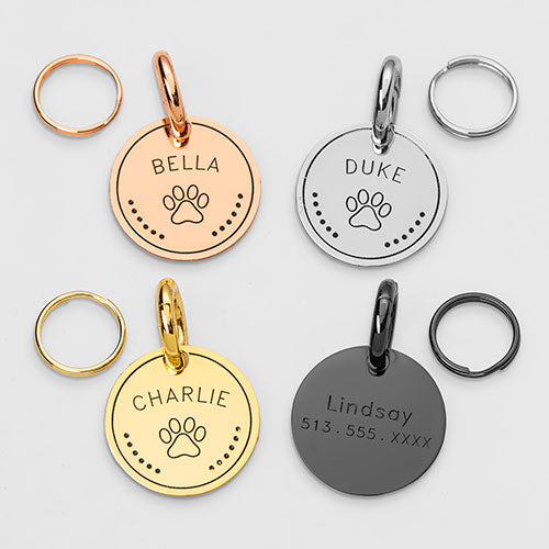 Stainless Steel Personalized Engraved Disc with Paw-Print Pet Tag