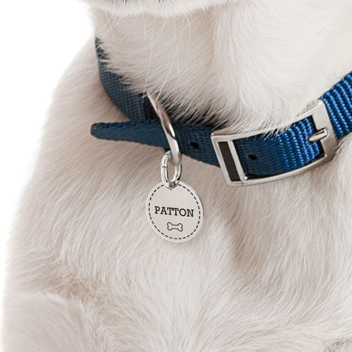 Stainless Steel Personalized Engraved Disc with Bone Pet Tag