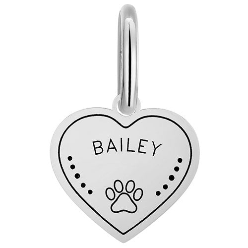Stainless Steel Personalized Engraved Heart with Paw-Print Pet Tag