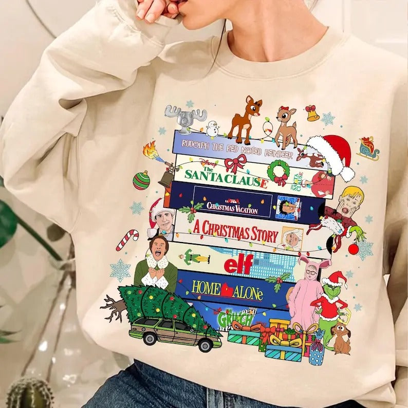 90s Style Christmas Sweatshirt, Christmas Design , VHS Tapes, 90s VHS, Christmas Movies VHS Sweatshirt Shirt Hoodie