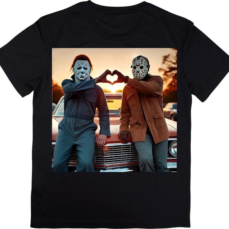 90s Vintage Retro Heart Hands Michael and Jason Halloween T-shirt - Sweatshirt
