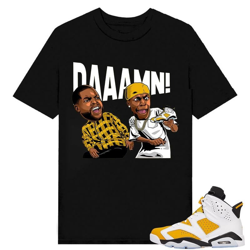 A J 6 Yellow Ochre Unisex T-Shirt, Sweatshirt, DAAAMN, Shirt To Match Sneaker Hoodie | PrintMintTees.com
