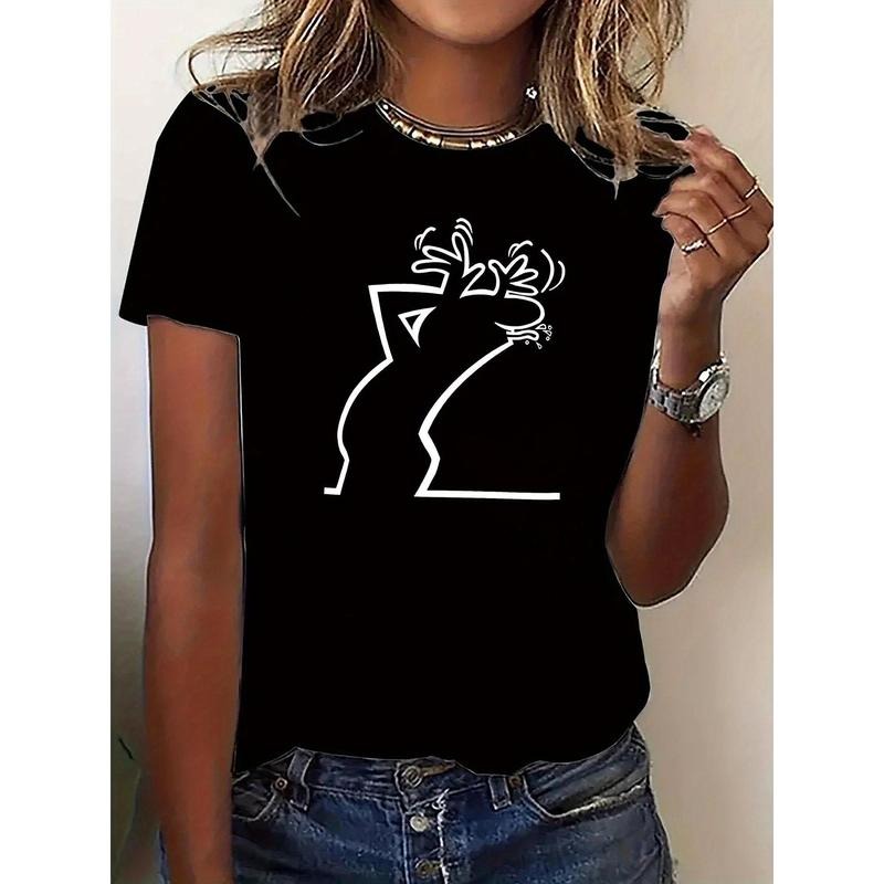 A Loose-Fitting Round-Neck Short-Sleeve Sports T-Shirt for Women, Featuring Unusual Cartoon Designs, Perfect for Casual...