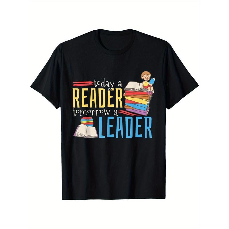 A Men'S Casual Cotton T-shirt, Printed with the Words "Today'S Readers, Tomorrow'S Leaders"-round Neck, Short Sleeves,...