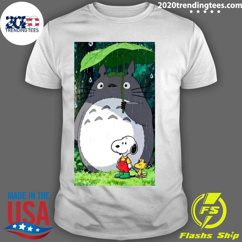 A Rainy Day with Friends Totoro, Snoopy and Woodstock Shirt
