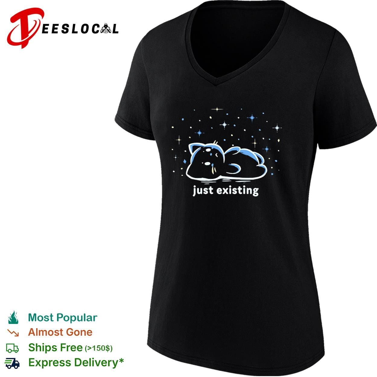 A cat just existing looking up at the stars shirt