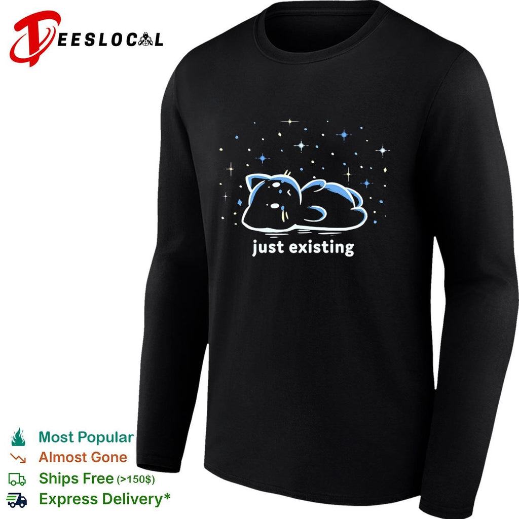 A cat just existing looking up at the stars shirt