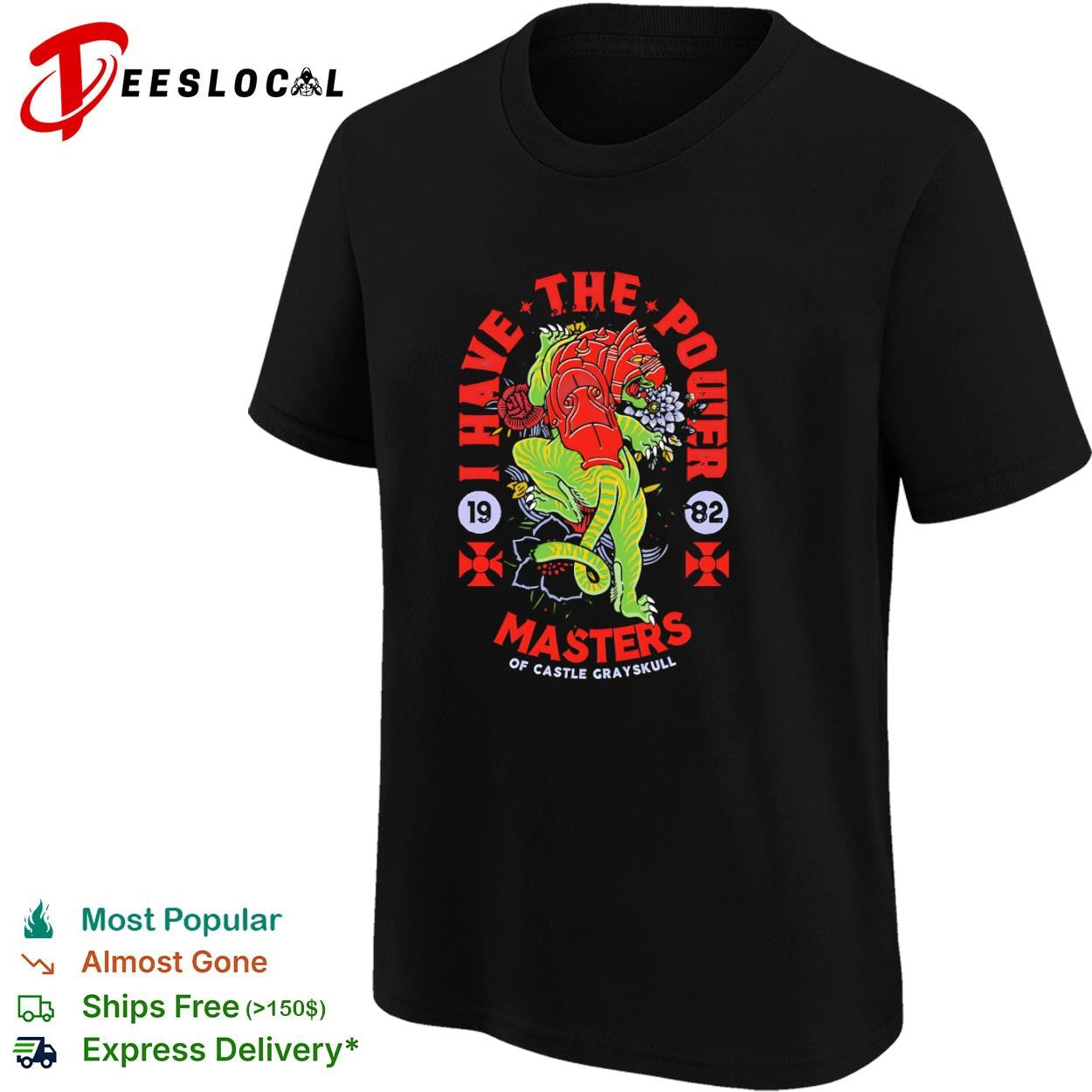 A tattoo style Battle Cat Masters of Castle Grayskull 1982 shirt