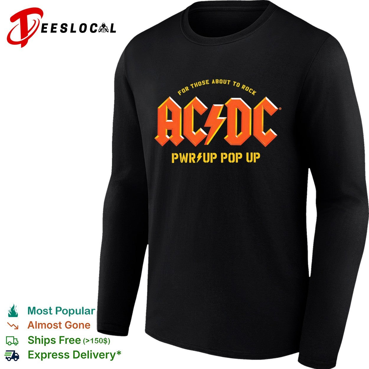 AC DC for those about to rock pwr up pop up logo shirt