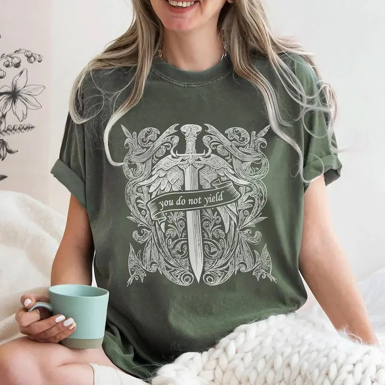 ACOTAR Velaris Shirt You Do Not Yield SJM Quotes SJM Shirt Court Thorns Roses Sjm Throne Glass Cotton Short Sleeve T-Shirts, Hoodie, Sweatshirt