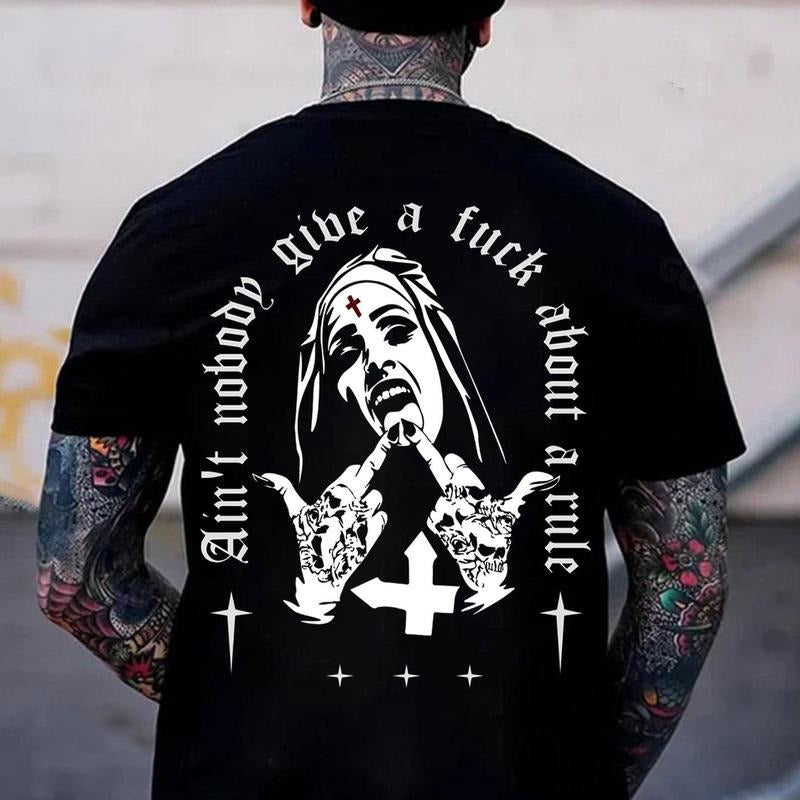 AIN'T NOBODY GIVE A FUCK ABOUT A RULE Defiant Nun Print Men's T-Shirt Hoodie Sweatshirt | PrintMintTees.com