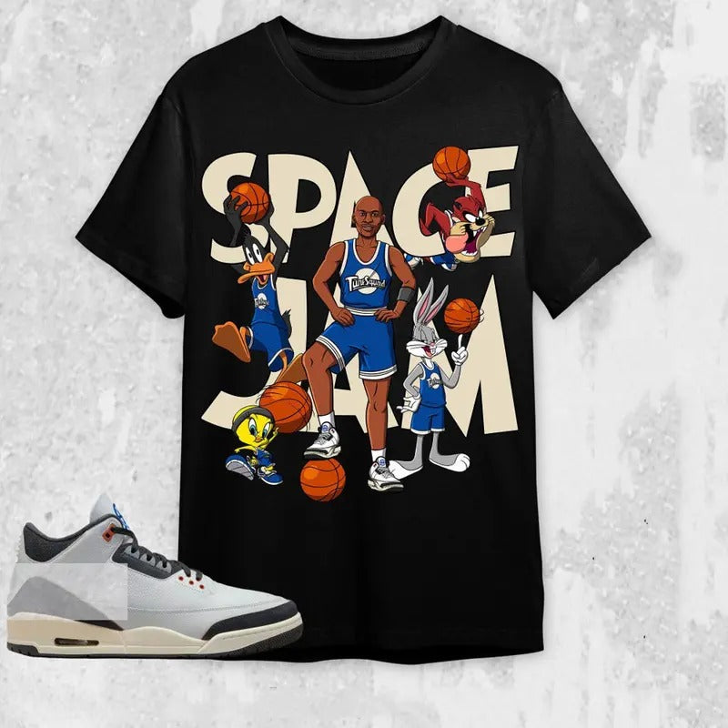 AJ 3 Q54 Unisex T-Shirt, MJ Tune Squad Tees, Shirt To Match Sneaker color Black Hoodie Sweatshirt | PrintMintTees.com
