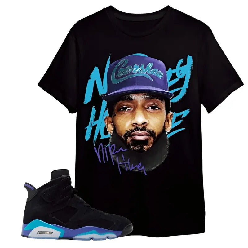 AJ 6 Aqua Unisex Shirt, Hussle Head Shirt To Match Sneaker Graphic Tee Gift For Men Women, Besties Cotton Fabric Hoodie...