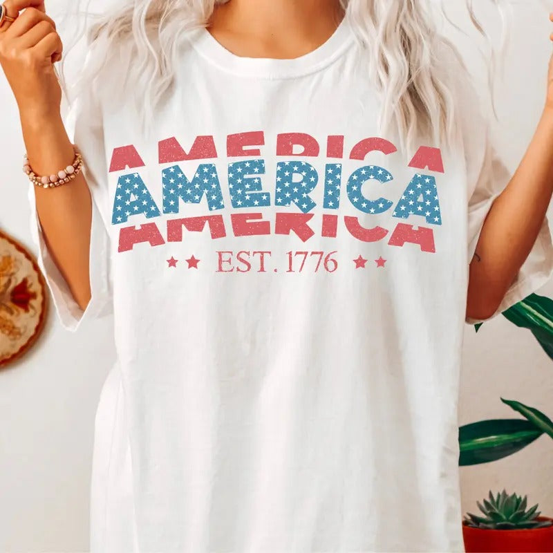 AMERICA EST. 1776 #2 SHIRT, 4TH OF JULY SHIRT, JULY 4TH SHIRT UNISEX COTTON SHIRT, OVERSIZED HOLIDAY SUMMER SHIRT Comfort...