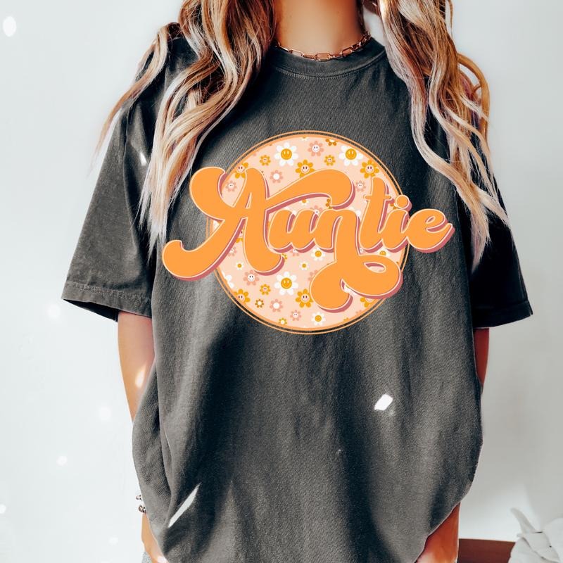 AUNTIE ORANGE FLOWERS SHIRT  (COMFORT COLORS T-shirt, CAUSAL SHIRT UNISEX, AUNTIE CLOTHING, GRAPHIC APPAREL) Cotton...