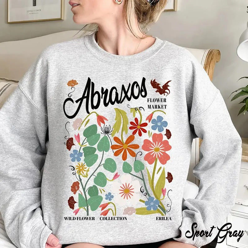 Abraxos Flower Market Sweatshirt, Fantasy Bookish Tee Shirt, Floral Abraxos T-Shirt, Fantasy Dragon Sweater, Abraxos...