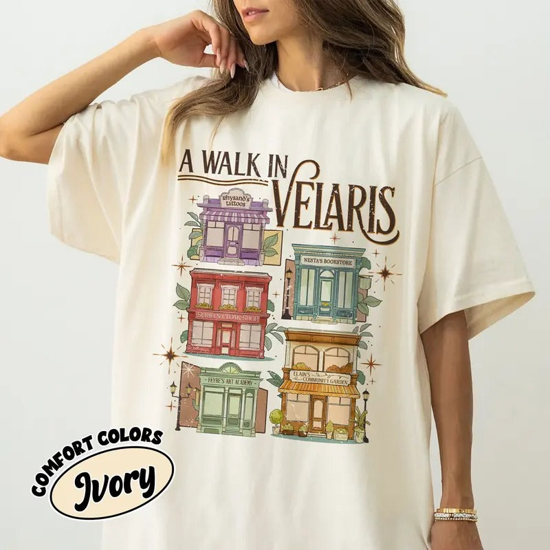 Acotar A Walk In Velaris Comfort Colors Shirt, Acotar Velaris The Night Court Shirt, Rhysand Cassian Sarah J Maas,...