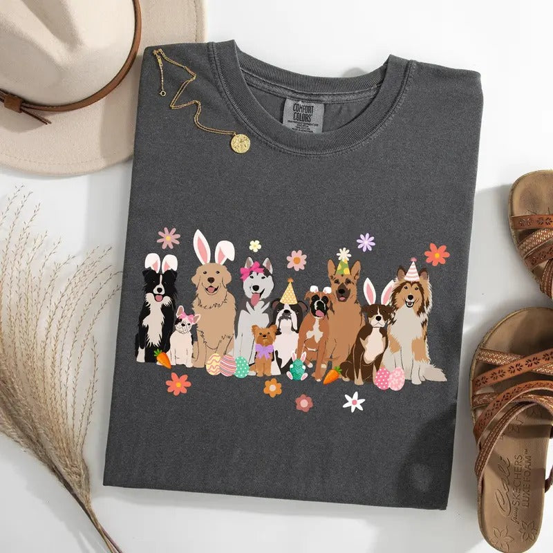 Adorable Dogs, Easter, Bunny, Jesus, Rabbit, Holiday Tshirt, Women's Comfort Colors Tee Hoodie Sweatshirt | PrintMintTees.com