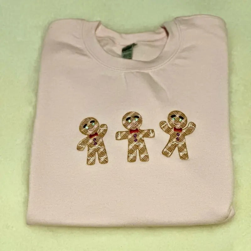 Adorable Gingerbread Embroidered Crewneck Sweatshirt Comfortable Fit Womenswear Shirt Hoodie | PrintMintTees.com