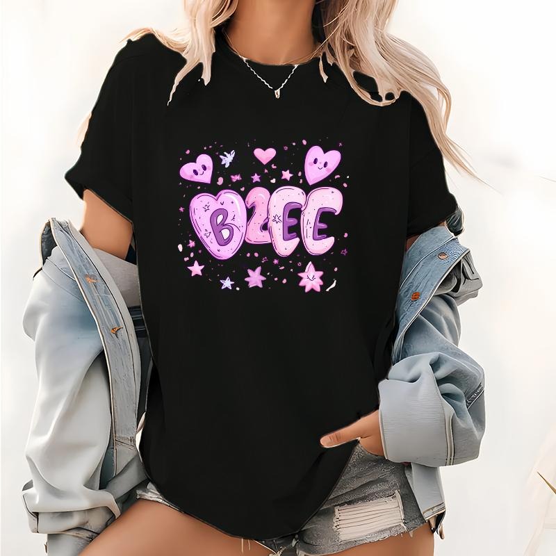 Adorable T - Shirt: Playful "B2EE" Graphic with Hearts and Stars style 02 Hoodie Sweatshirt | PrintMintTees.com