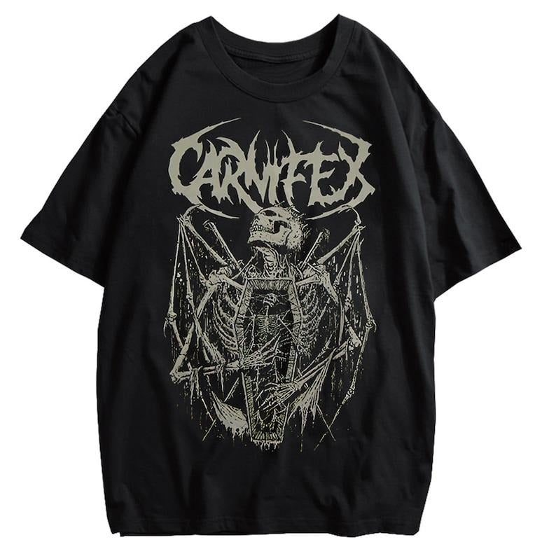 Aesthetic Grunge Carnifex Satanic Skull vintage Goth Oversized Shirt | Cotton Summer Graphic Tee for Men and Woman...