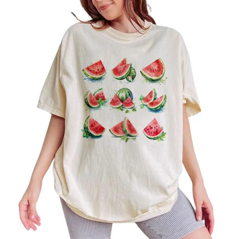Aesthetic Watermelon Shirt, Vintage Watercolor Watermelon Graphic Shirt, Fruit Graphic Tees For Women, Vintage Fruits...