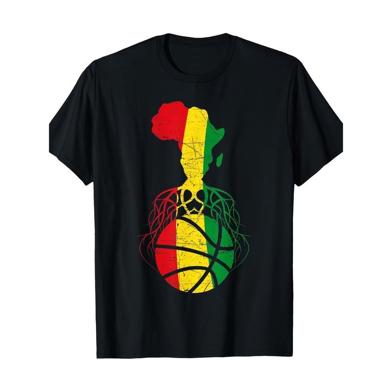 African Map & Basketball Player Graphic Tee - 100% Cotton, Short Sleeve, Crew Neck T-Shirt for Men made in usa Hoodie...