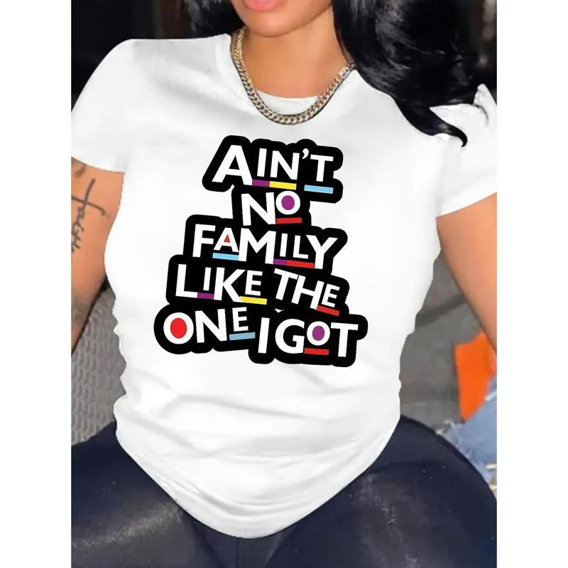 Ain't No Family Like The One I Got Women'S Graphic T-Shirt, Casual Round Neck Short Sleeve, Light Gray with Bold Colorful...