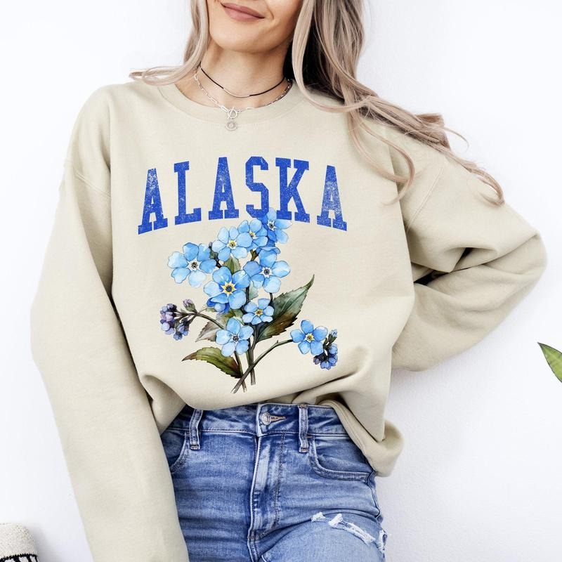 Alaska State Flower Sweatshirt, Crew Neck, Women's, Crewneck T-Shirts, Hoodie | PrintMintTees.com