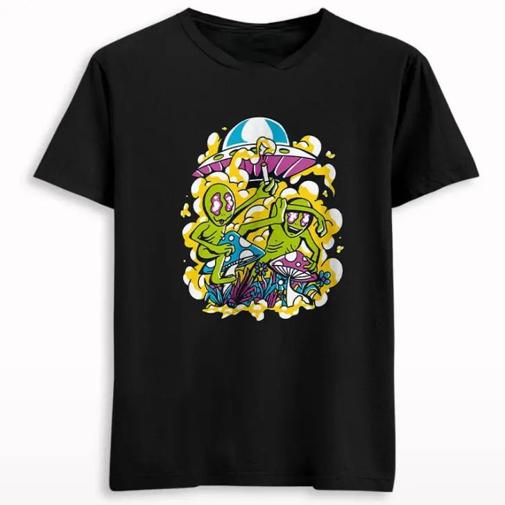 Alien on psychedelic mushroom T-shirt Gift For Her,Him- graphic tee Menswear Top Tshirt Hoodie Sweatshirt | PrintMintTees.com