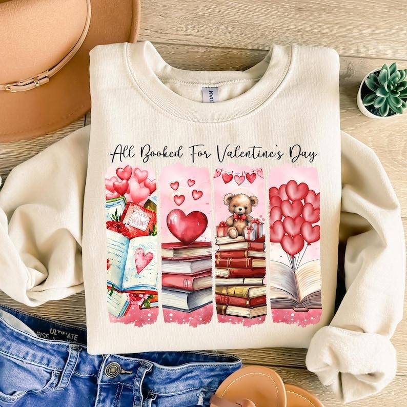 All Booked Teacher Valentine Sweatshirt, Valentine Coquette , Book Lover Bookish , XOXO , Brushstroke Shirt Hoodie