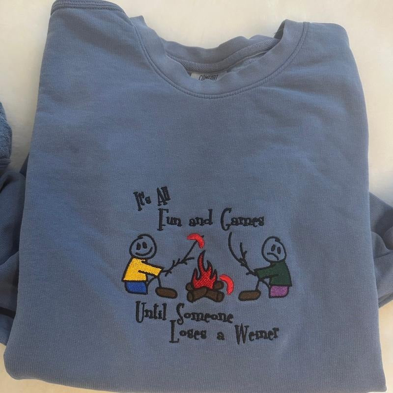 All Fun And Games Embroidered Crewneck Sweatshirt T-Shirts, Hoodie | PrintMintTees.com