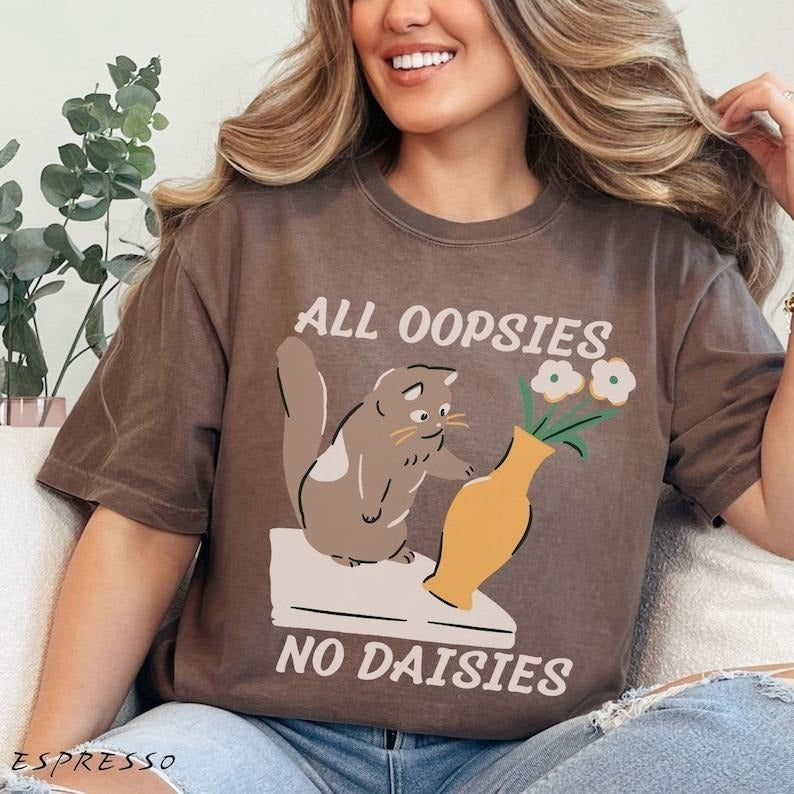 All Oopsies No Daisies Shirt, Cartoon Cat Tee, Weird Art Tee, Depression Meme T shirt, Funny Oopsie Daisy Shirt Hoodie...
