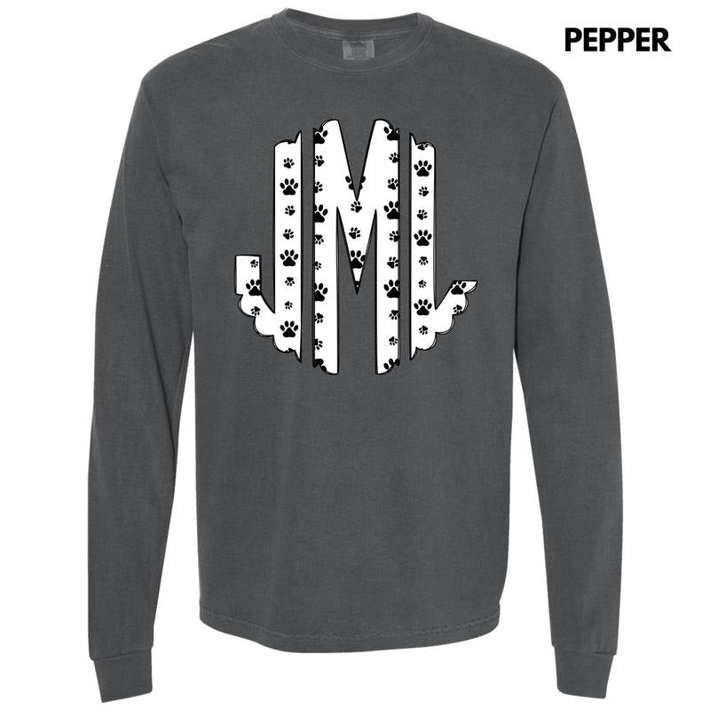 All Paws Monogram Long Sleeve Comfort Colors T-Shirt 'NLB' Hoodie, Sweatshirt | PrintMintTees.com