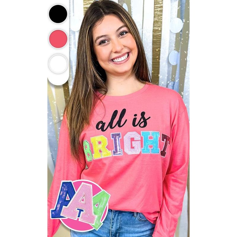 All is Bright Sequin Graphic Long Sleeve T-Shirt Hoodie Sweatshirt | PrintMintTees.com