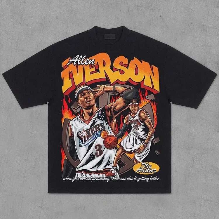 Allen Iverson T-Shirt The Answer 90s Vintage Basketball Graphic Tee Shirt for Men Women Streetwear Menswear Top Hoodie...