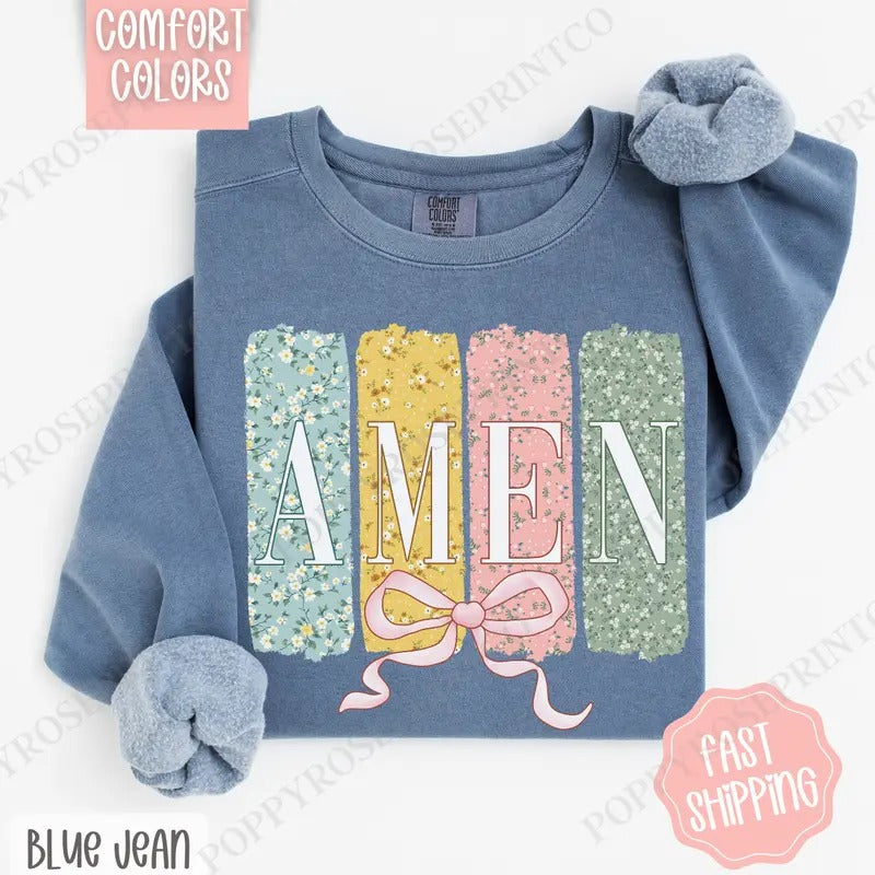 Amen 1 Comfort Colors Sweatshirt, Cute Easter Women's Crewneck, Trendy Religious Women's Sweater, Gift for Her T-Shirts,...