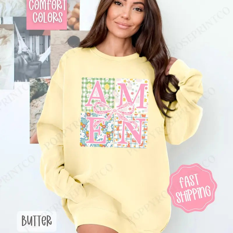 Amen 2 Comfort Colors Sweatshirt, Cute Easter Women's Crewneck, Trendy Religious Women's Sweater, Gift for Her Shirt Hoodie