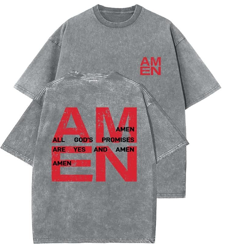 Amen Unisex Washed T-Shirt, Christian t shirts, Vintage 90s Graphic Tee, Gift Top Womenswear Cotton Mineral Color Hoodie...