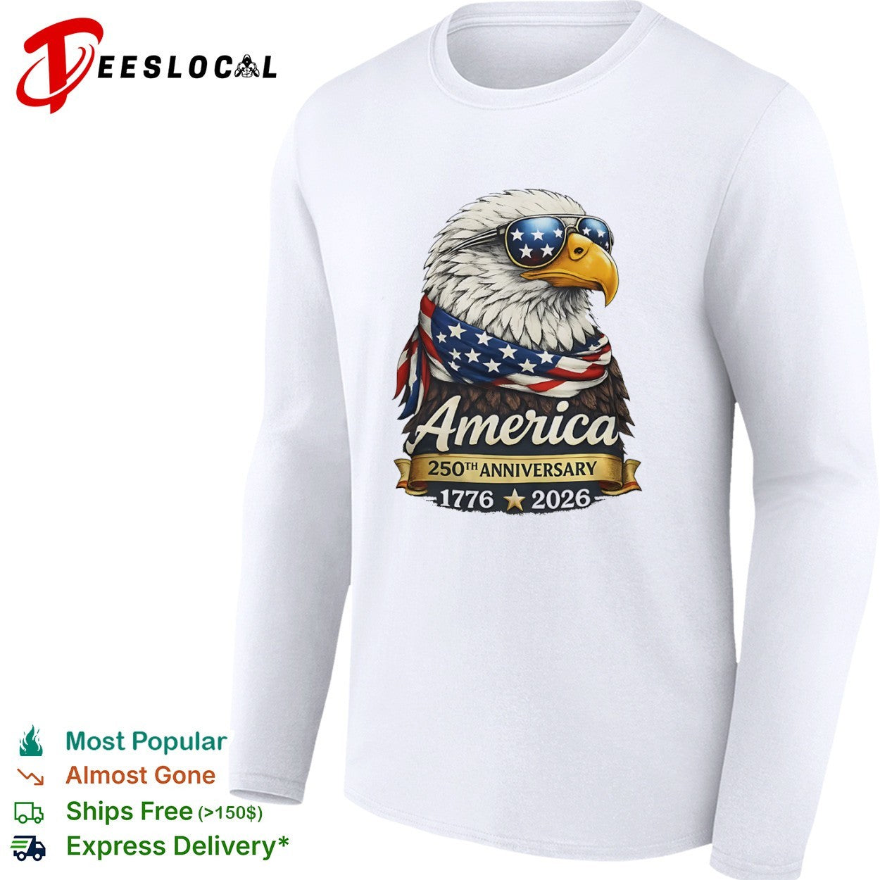 America 250th Anniversary 1776 2026 Patriotic Bald Eagle Flag shirt