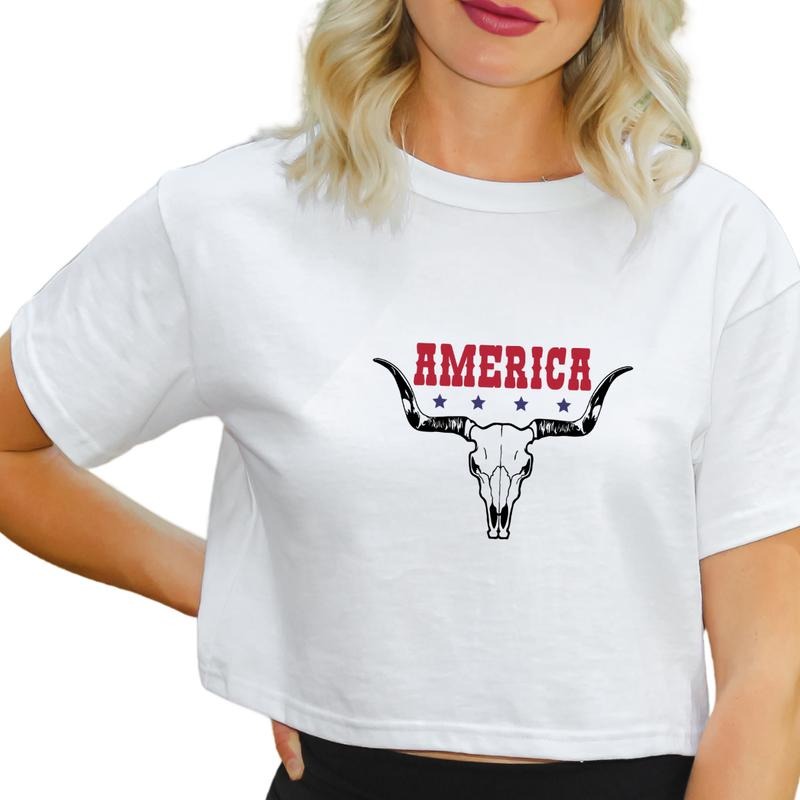 America Bull Skull T-Shirts, Western Bull Skull Tee, Fourth Of July Shirt, Trendy July 4th Outfits Hoodie Sweatshirt