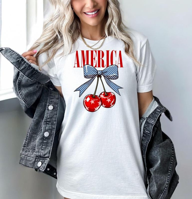 America Cherry Tshirt, Fruit Summer Shirt, Cute Women's Tee, Gift For Her Hoodie, Sweatshirt | PrintMintTees.com