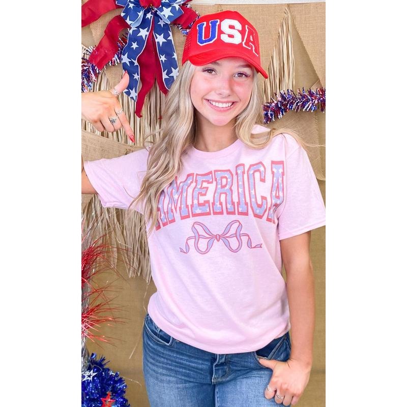 America Frilly Bow Graphic T-Shirt Hoodie Sweatshirt | PrintMintTees.com
