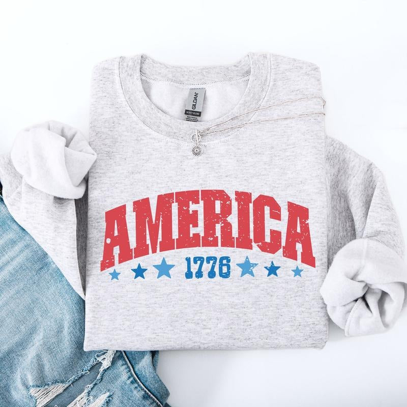 America, 1776, Varsity, Patriotic, USA, 4th of July Sweatshirt T-Shirts, Hoodie | PrintMintTees.com
