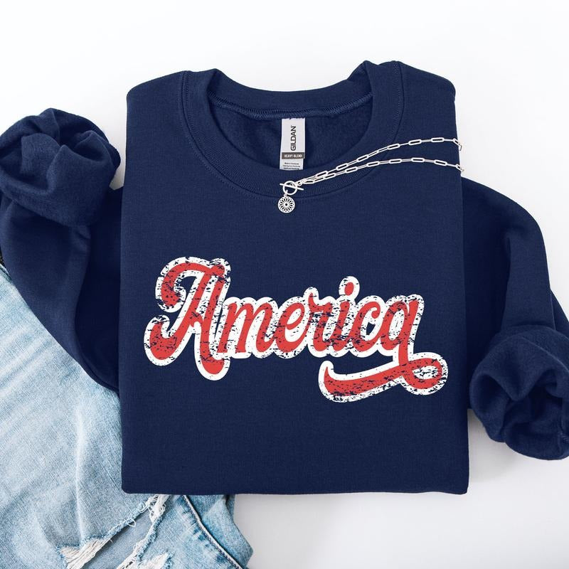 America, Red, White, Varsity, Retro, Patriotic, USA, 4th of July Sweatshirt T-Shirts, Hoodie | PrintMintTees.com