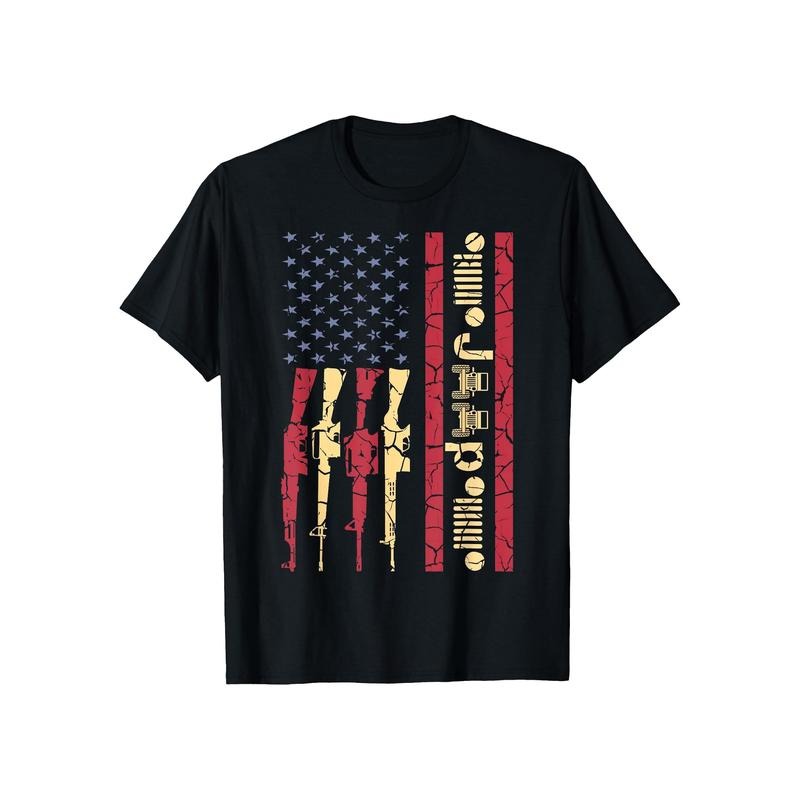 American Flag & Gun Distressed Cotton T-Shirt for Men - Perfect Gift for Dad, Husband, Grandpa | S-XXXL, Black made in...