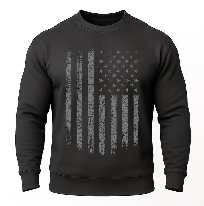 American Flag Fleece Sweatshirt Rugged Distressed Design Patriotic Apparel for Everyday Wear Soft Warm Mid-weight Fleece...