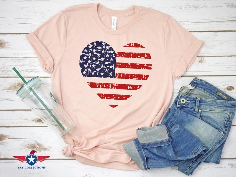 American Flag Heart Shirt, Patriotic Shirt, 4th of July Shirt, Family Matching Shirt Hoodie Sweatshirt | PrintMintTees.com
