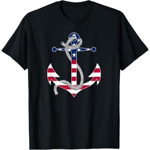 American Flag Patriotic Anchor - Memorial Day 4th Of July T-Shirt Made in USA Hoodie Sweatshirt | PrintMintTees.com