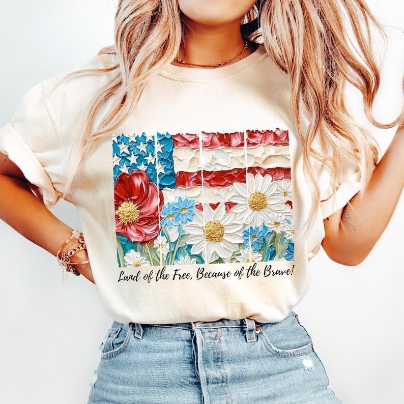 American Flag Tshirt, 4th of July Shirt, Memorial, Floral America USA Tee, Patriotic, Girly Tee, USA, 4th Of July T-Shirt...